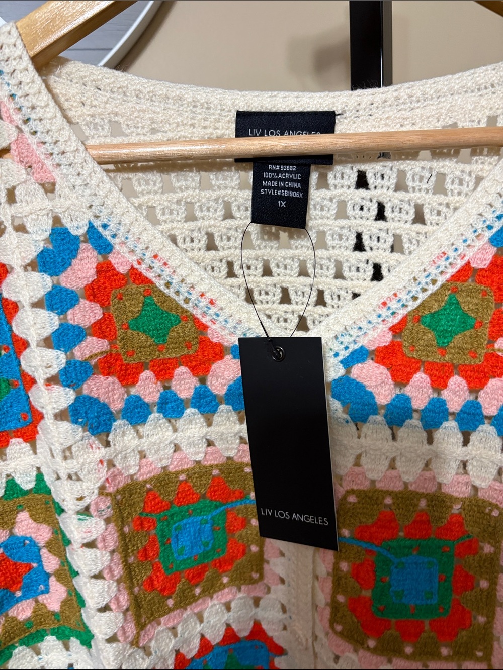 011 New Liv Los Angeles NWT Multicolor Crochet Cardigan - Picture 4 of 7